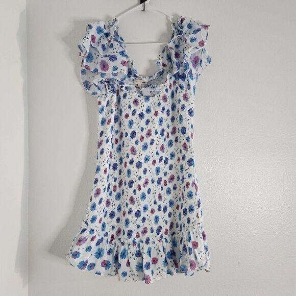 LoveShackFancy Ruffled Floral Mini Dress - Blue and Purple - Picture 2 of 8
